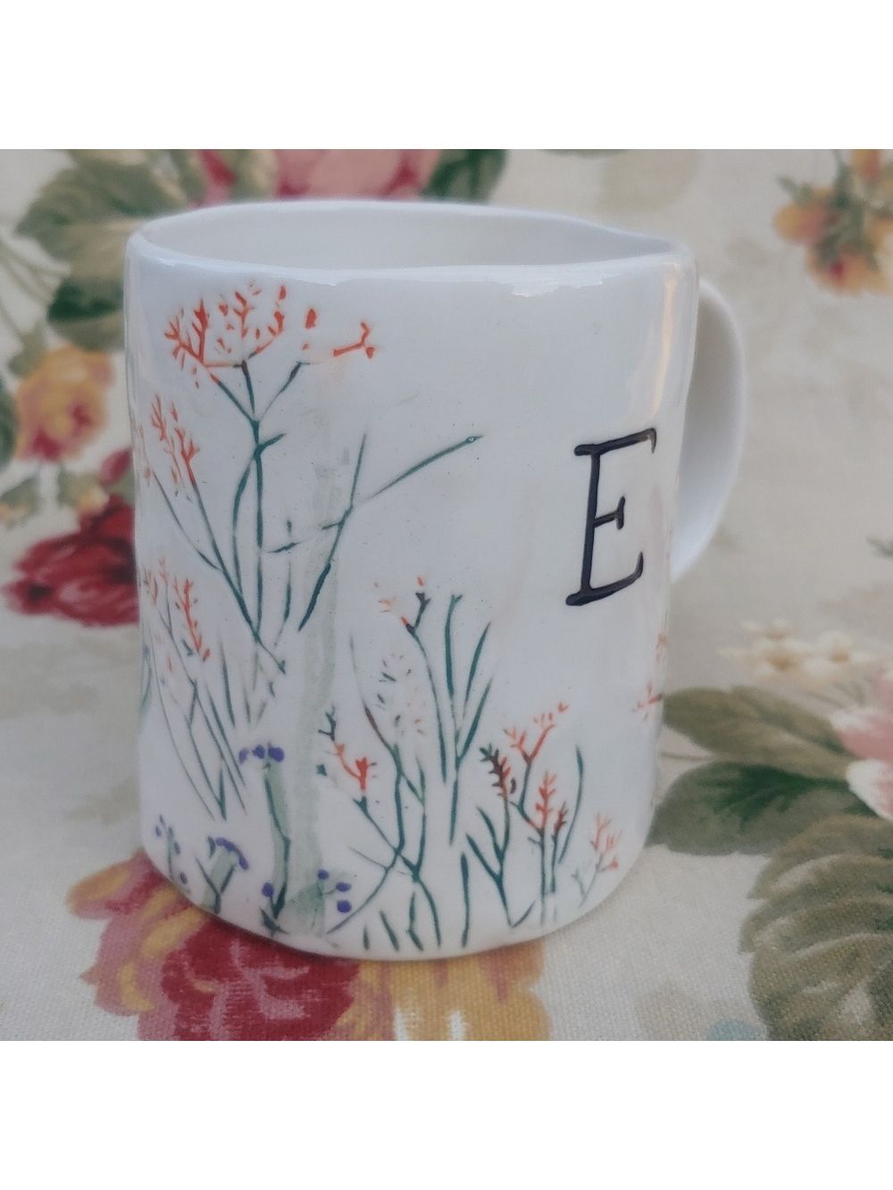 Anthropologie Dagny E Monogram Ceramic Mug with Handle Cream 14 oz - Picture 4 of 12